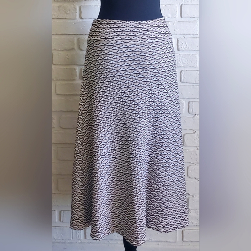 Zac & Rachel A-line Swing Midi Skirt Cream, Taupe, Dark Brown Flowy Size Medium